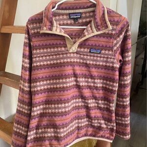 Patagonia women’s Patterned Snap-T Fleece Pullover - Pink/Brown